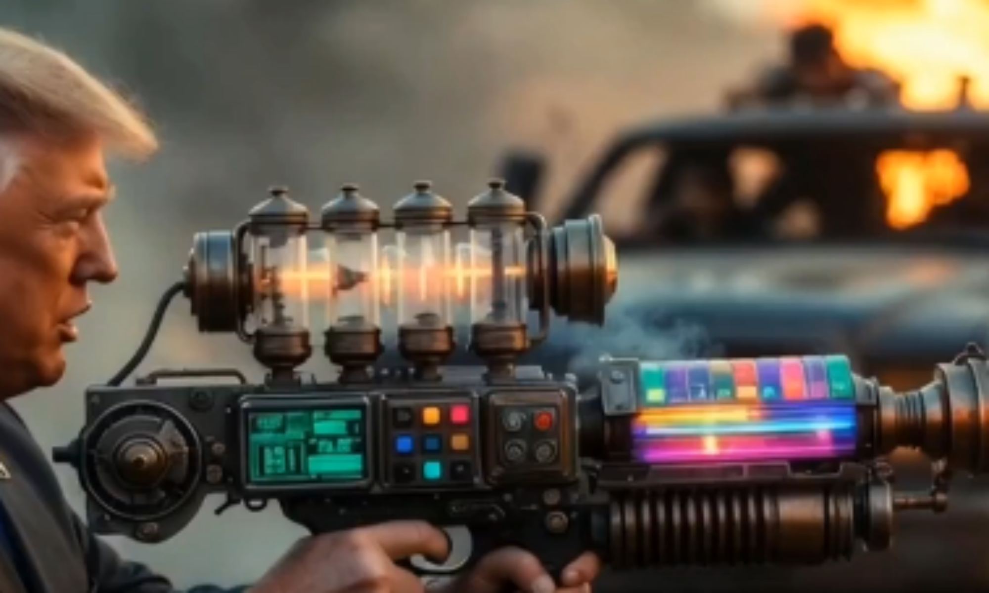 Trump aiming the discombobulator